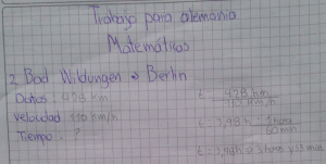 Ein Ausschnitt der bearbeiteten Aufgabe "Berechne die Zeit von deinem Schulort nach Berlin bei 110 km/h"